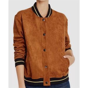 Aqua Women’s Lined Snap Button Stretchy Long Sleeve Bomber Jacket Brown Size Sma